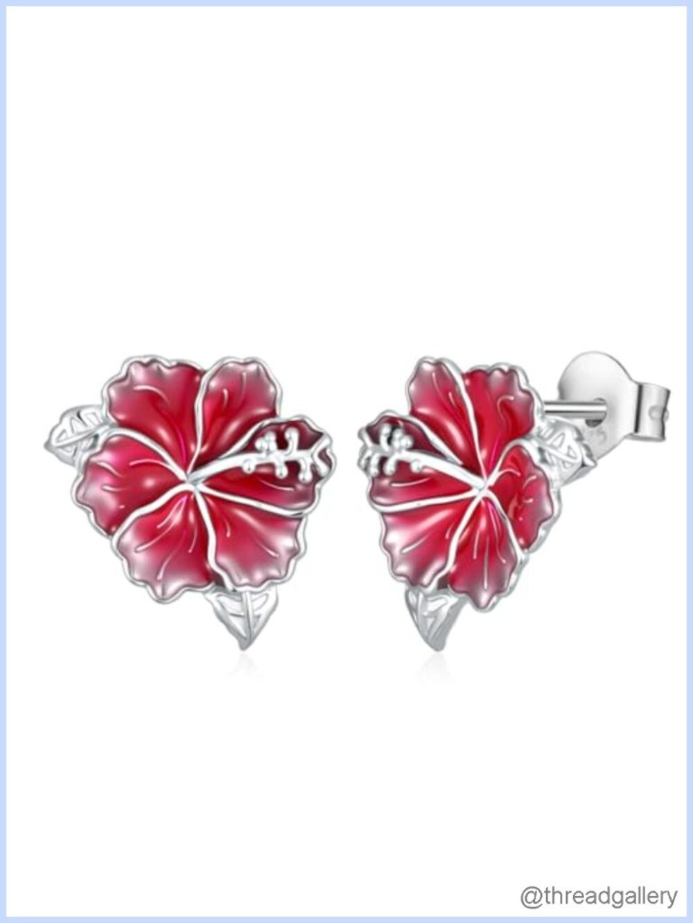 Hibiscus Stud Earrings 925 Sterling Silver Flower Jewelry Gift for Women